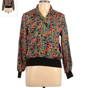 Vintage Notations Lightweight Button Up Floral Cropped Jacket Women's Small EUC